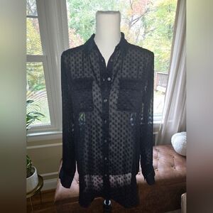 NWT, Banana Republic, Buttowndown, Sheer, Polka Dot Blouse, Size M, Navy Blue